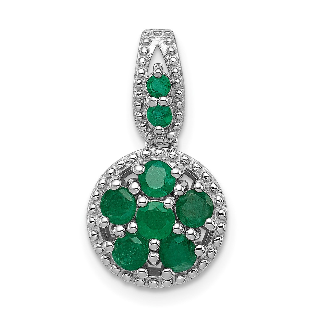 Sterling Silver Rhodium-plated & Emerald Circle Pendant (QP3058E)