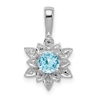 Sterling Silver Rhodium-plated Diamond & Light Blue Topaz Pendant view 1