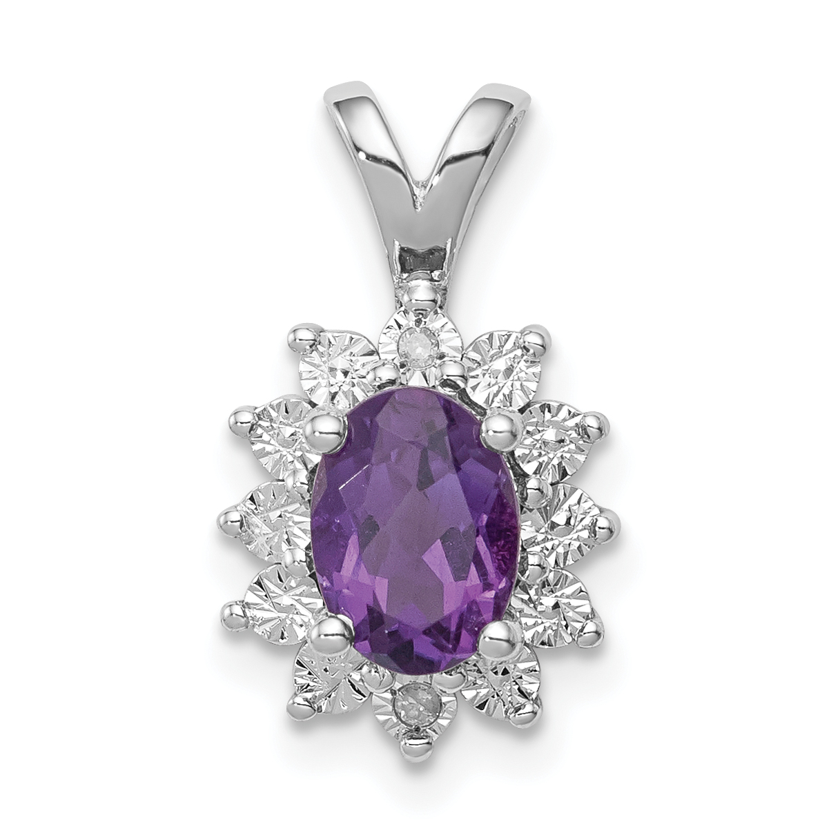 Sterling Silver Rhodium-plated Diamond and Amethyst Pendant (QP3070AM)