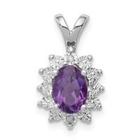 Sterling Silver Rhodium-plated Diamond and Amethyst Pendant view 1
