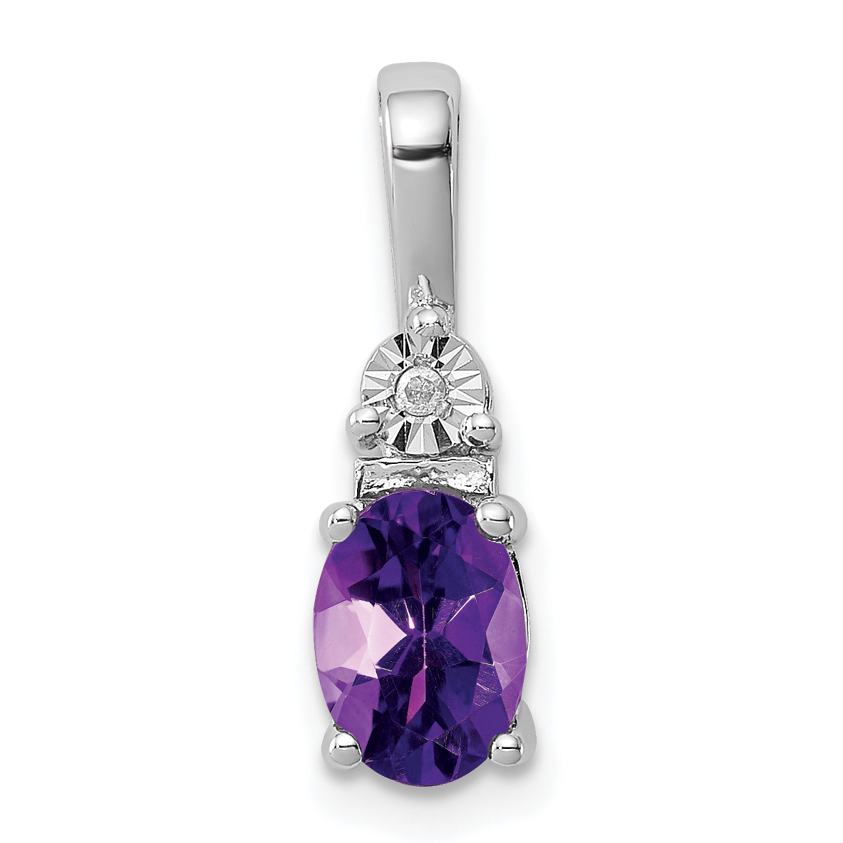 Sterling Silver Rhodium-plated Diamond and Amethyst Pendant (QP3077AM)