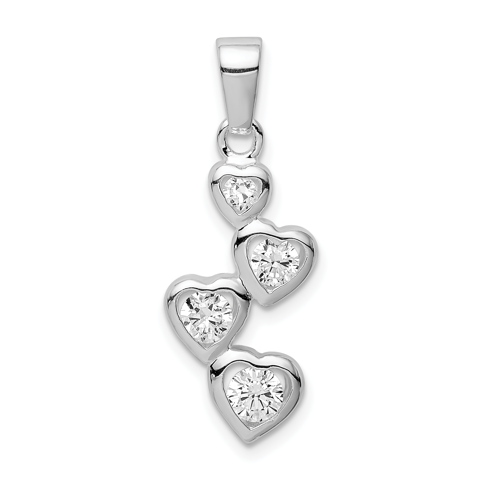 Sterling Silver Rhodium-plated Graduated CZ Heart Pendant (QP311)