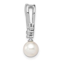 Sterling Silver Rhodium-plated FW Cultured Pearl Diamond Chain Slide view 2