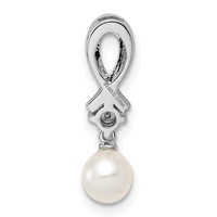 Sterling Silver Rhodium-plated FW Cultured Pearl Diamond Chain Slide view 3