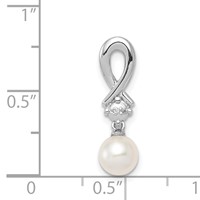 Sterling Silver Rhodium-plated FW Cultured Pearl Diamond Chain Slide view 4