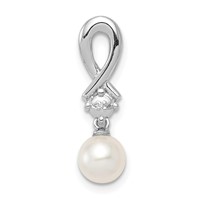Sterling Silver Rhodium-plated FW Cultured Pearl Diamond Chain Slide view 1