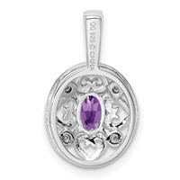 Sterling Silver Rhodium-plated Amethyst and Diamond Pendant view 4