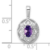 Sterling Silver Rhodium-plated Amethyst and Diamond Pendant view 3