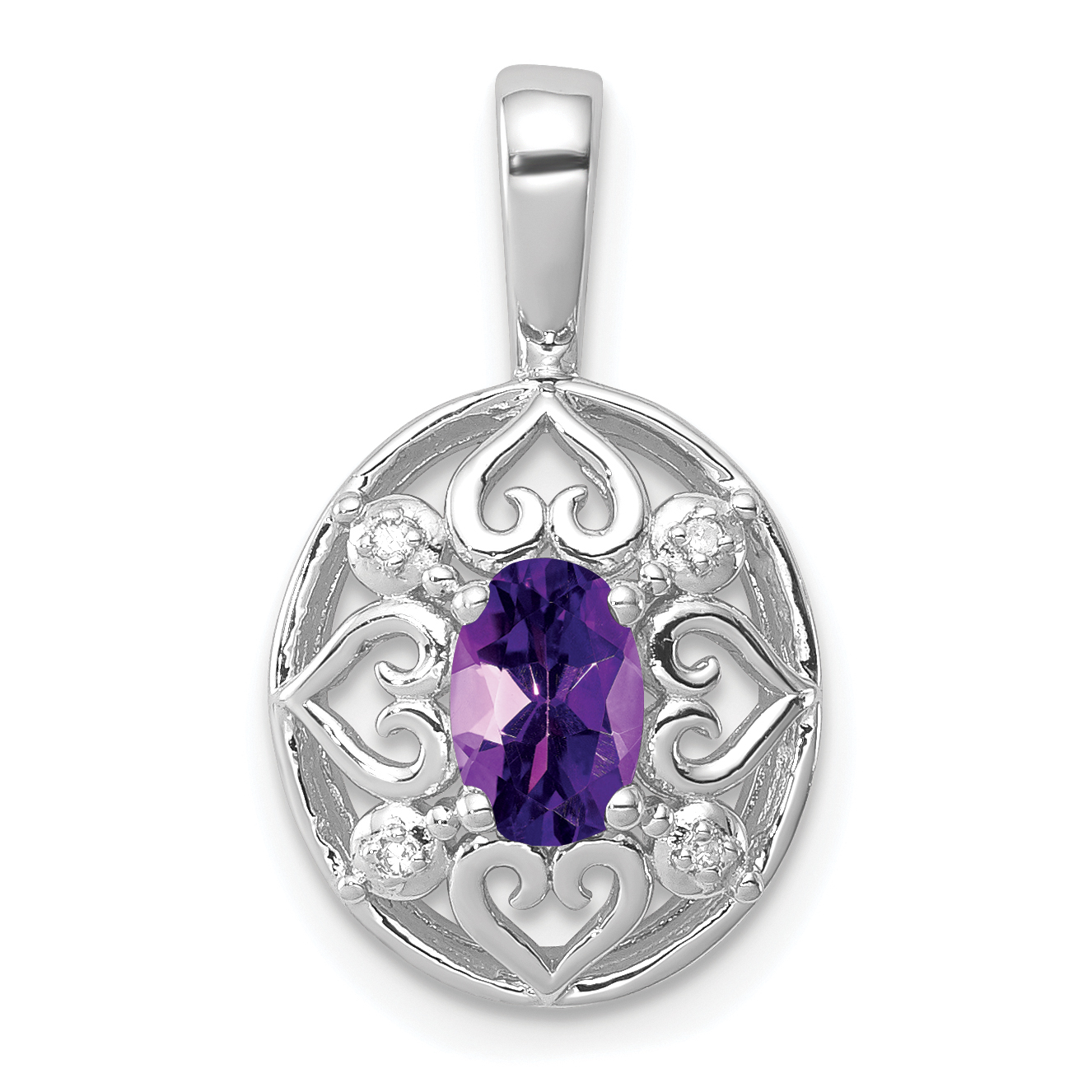 Sterling Silver Rhodium-plated Amethyst and Diamond Pendant (QP3132AM)