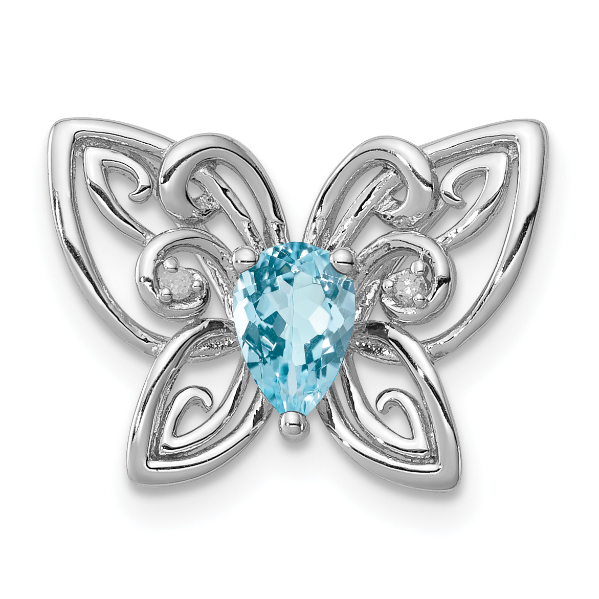 Sterling Silver Rhodium-plated Light Swiss Blue Topaz Diamond Chain Slide (QP3134BT)