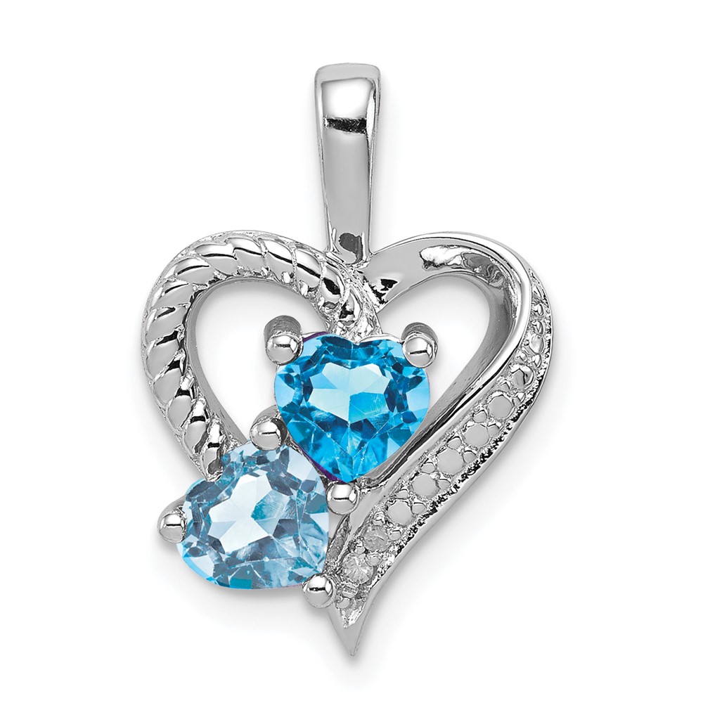 Sterling Silver Rhodium-plated Blue Topaz Diamond Pendant