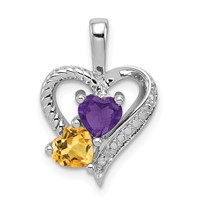 Sterling Silver Rhodium-plated Amethyst Citrine and Diamond Pendant view 1