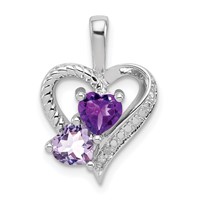 Sterling Silver Rhodium Plated Amethyst Pink Quartz and Diamond Pendant view 1