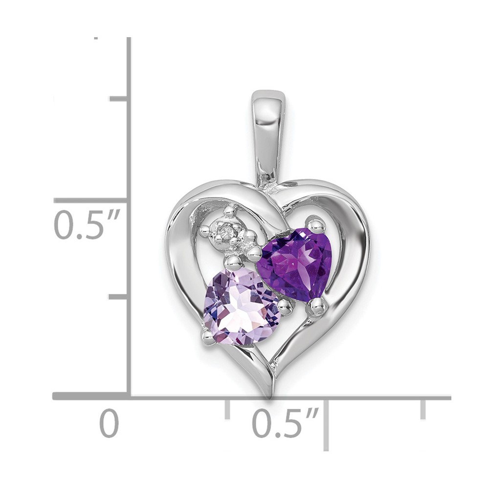 Sterling Silver RH Plated Amethyst Light Pink Quartz and Diamond Pendant (QP3139PQ)