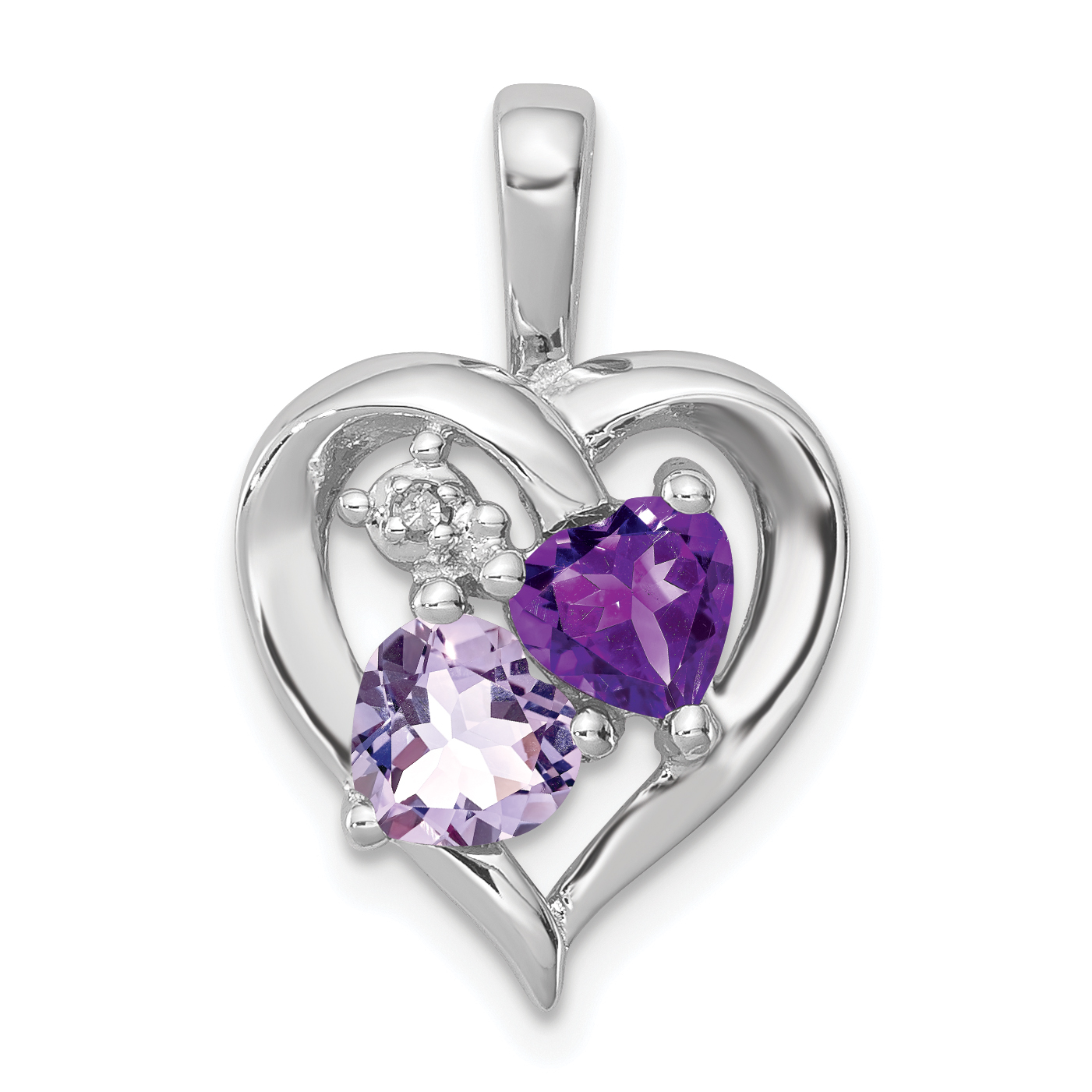 Sterling Silver RH Plated Amethyst Light Pink Quartz and Diamond Pendant (QP3139PQ)