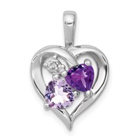 Sterling Silver RH Plated Amethyst Light Pink Quartz and Diamond Pendant view 1