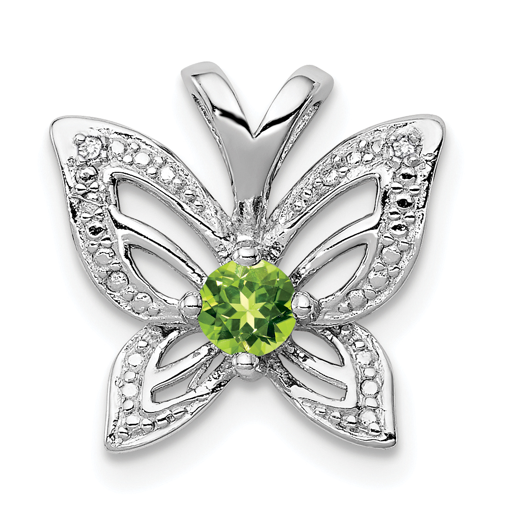 Sterling Silver Rhodium-plated Peridot and Diamond Pendant (QP3143PE)