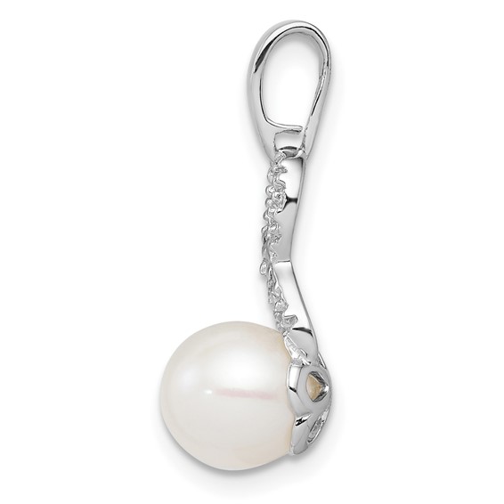 Sterling Silver Rhod Plated Diamond and FW Cultured Pearl Pendant