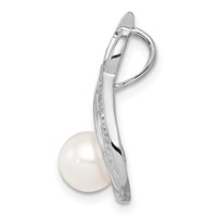Sterling Silver Rhod Plated Diamond and FW Cultured Pearl Chain Slide view 2