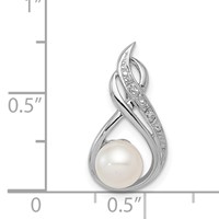 Sterling Silver Rhod Plated Diamond and FW Cultured Pearl Chain Slide view 3
