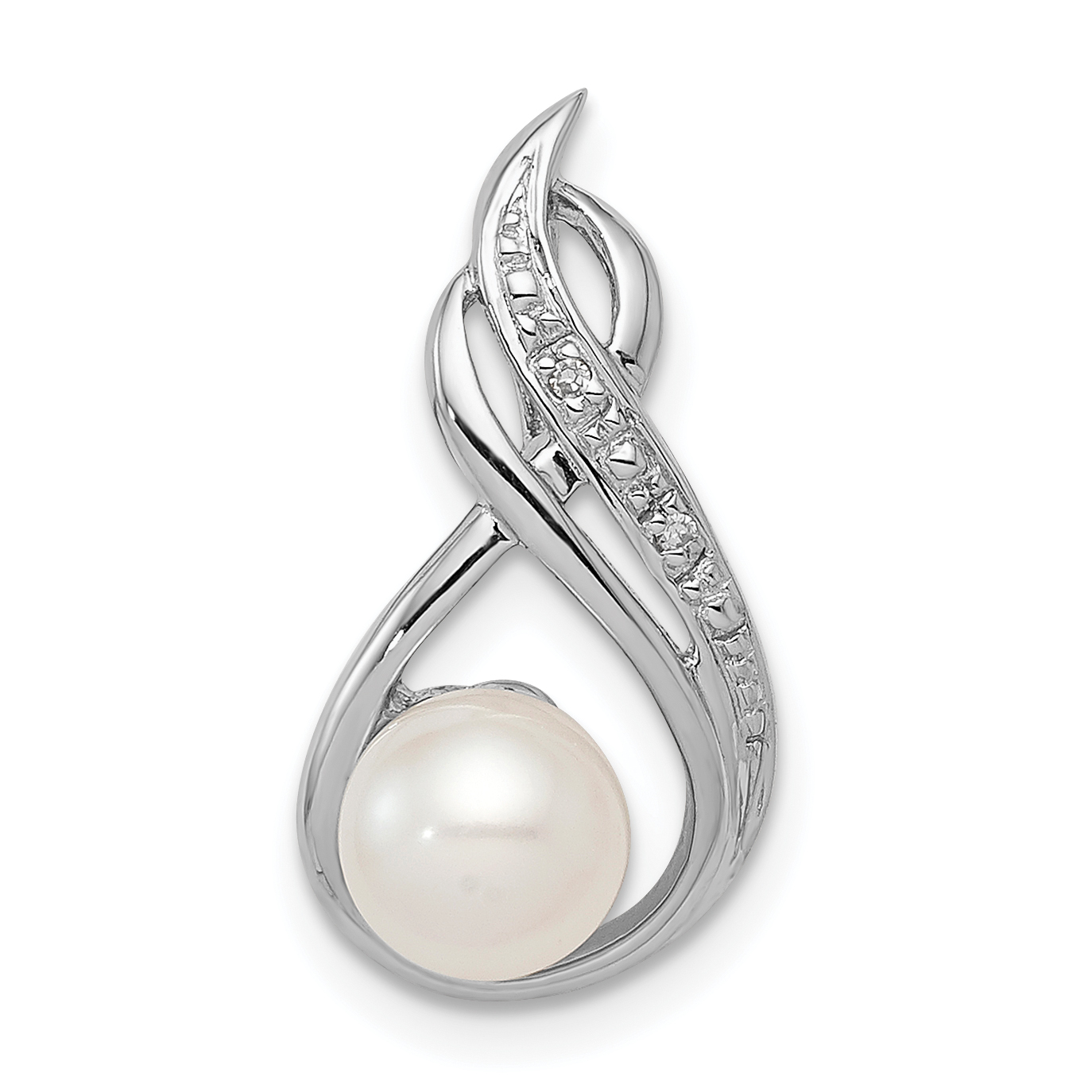 Sterling Silver Rhod Plated Diamond and FW Cultured Pearl Chain Slide (QP3164)