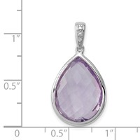 Sterling Silver Rhodium Plated Diamond and Rose De France Pendant view 3