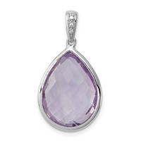 Sterling Silver Rhodium Plated Diamond and Rose De France Pendant view 1