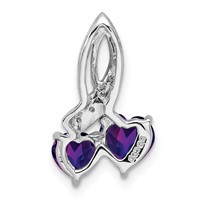 Sterling Silver RH Plated Diamond and Amethyst Double Heart Chain Slide view 4