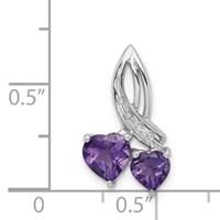 Sterling Silver RH Plated Diamond and Amethyst Double Heart Chain Slide view 3