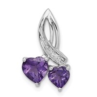 Sterling Silver RH Plated Diamond and Amethyst Double Heart Chain Slide view 1