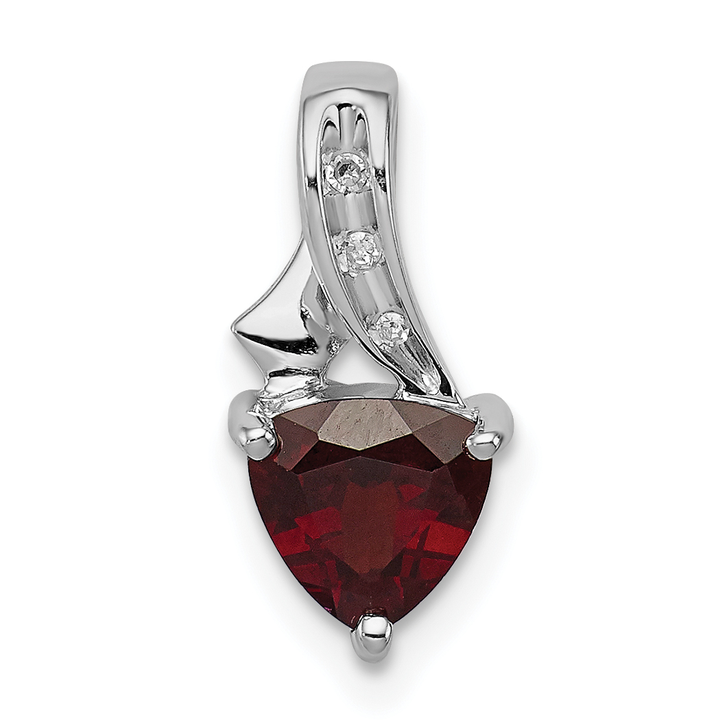 Sterling Silver Rhodium Plated Diamond and Garnet Trillion Pendant (QP3173GA)