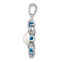 Sterling Silver Rhodium Plated Dia. and London BT Flower Pendant view 2