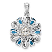 Sterling Silver Rhodium Plated Dia. and London BT Flower Pendant view 4