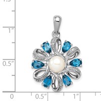 Sterling Silver Rhodium Plated Dia. and London BT Flower Pendant view 3