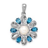 Sterling Silver Rhodium Plated Dia. and London BT Flower Pendant view 1