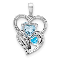 Sterling Silver Rhodium Plated Diamond & Sky Blue Topaz Pendant view 4