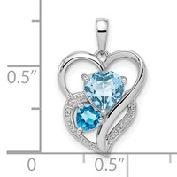 Sterling Silver Rhodium Plated Diamond & Sky Blue Topaz Pendant view 3