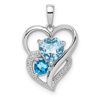 Sterling Silver Rhodium Plated Diamond & Sky Blue Topaz Pendant view 1