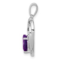 Sterling Silver Rhodium Plated Diamond and Amethyst Heart Pendant view 2