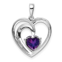 Sterling Silver Rhodium Plated Diamond and Amethyst Heart Pendant view 4