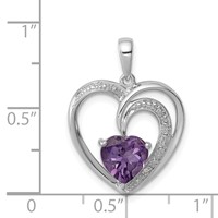 Sterling Silver Rhodium Plated Diamond and Amethyst Heart Pendant view 3