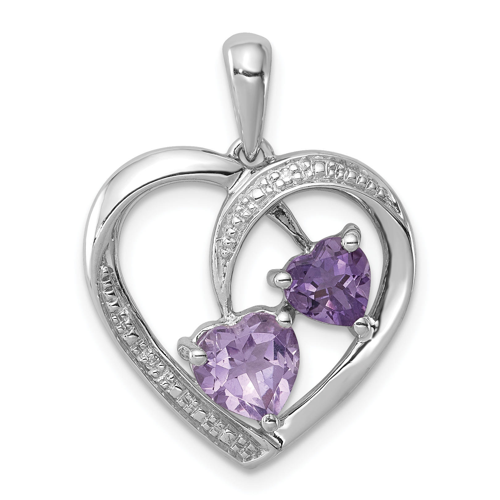 Sterling Silver RH Plated Diamond Amethyst and Rose de France Pendant (QP3185)