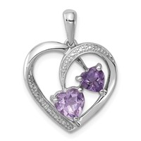 Sterling Silver RH Plated Diamond Amethyst and Rose De France Pendant view 1