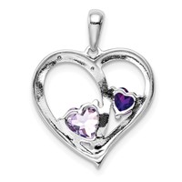 Sterling Silver RH Plated Diamond Amethyst and Rose De France Pendant view 4