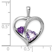 Sterling Silver RH Plated Diamond Amethyst and Rose De France Pendant view 3