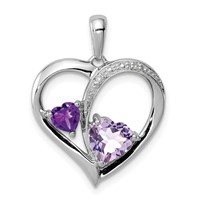 Sterling Silver RH Plated Diamond Amethyst and Rose De France Pendant view 1