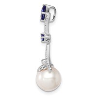 Sterling Silver Rhod Plated Dia. Created Sapphire FW Cultured Pearl Pendant view 2