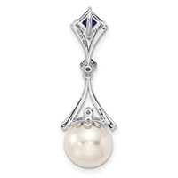 Sterling Silver Rhod Plated Dia. Created Sapphire FW Cultured Pearl Pendant view 4