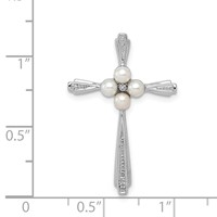 Sterling Silver Rhod Plated Diamond FW Cultured Pearl Cross Pendant view 3