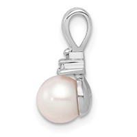 Sterling Silver Rhod Plated Diamond and FW Cultured Pearl Pendant view 2